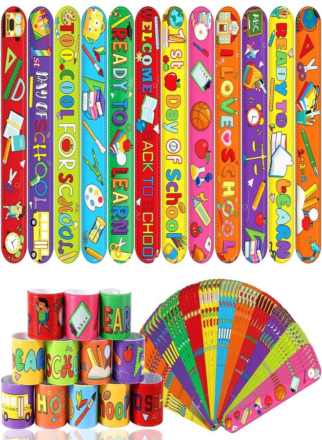 JUNEBRUSHS Back to School Slap Bracelets, 56 Pcs Welcome Back to School Gifts for Kids Students Party Favors Colorful Snap Bracelets Wristbands for First Day of School Party Supplies Decorations - Image 1